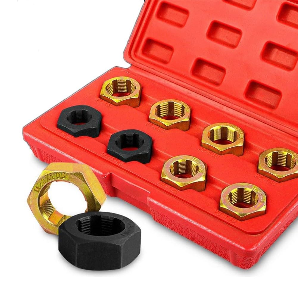 EasyByMall Set di 8 attrezzi per la rifilatura del mandrino dell'asse, kit di riparazione per filettatura metrica M20-M24 e 3/4"-13/16", set di riparazione per fustelle in lega con custodia