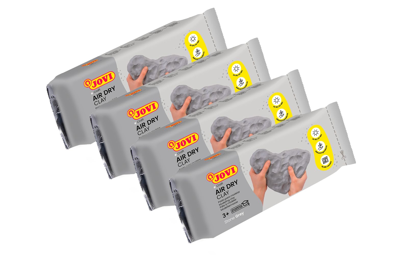 Jovi - Air Dry Kit of 4 Units - Modelling Paste, Air Drying Without Oven, Grey, 4 Units of 1 kg (P86G/4)