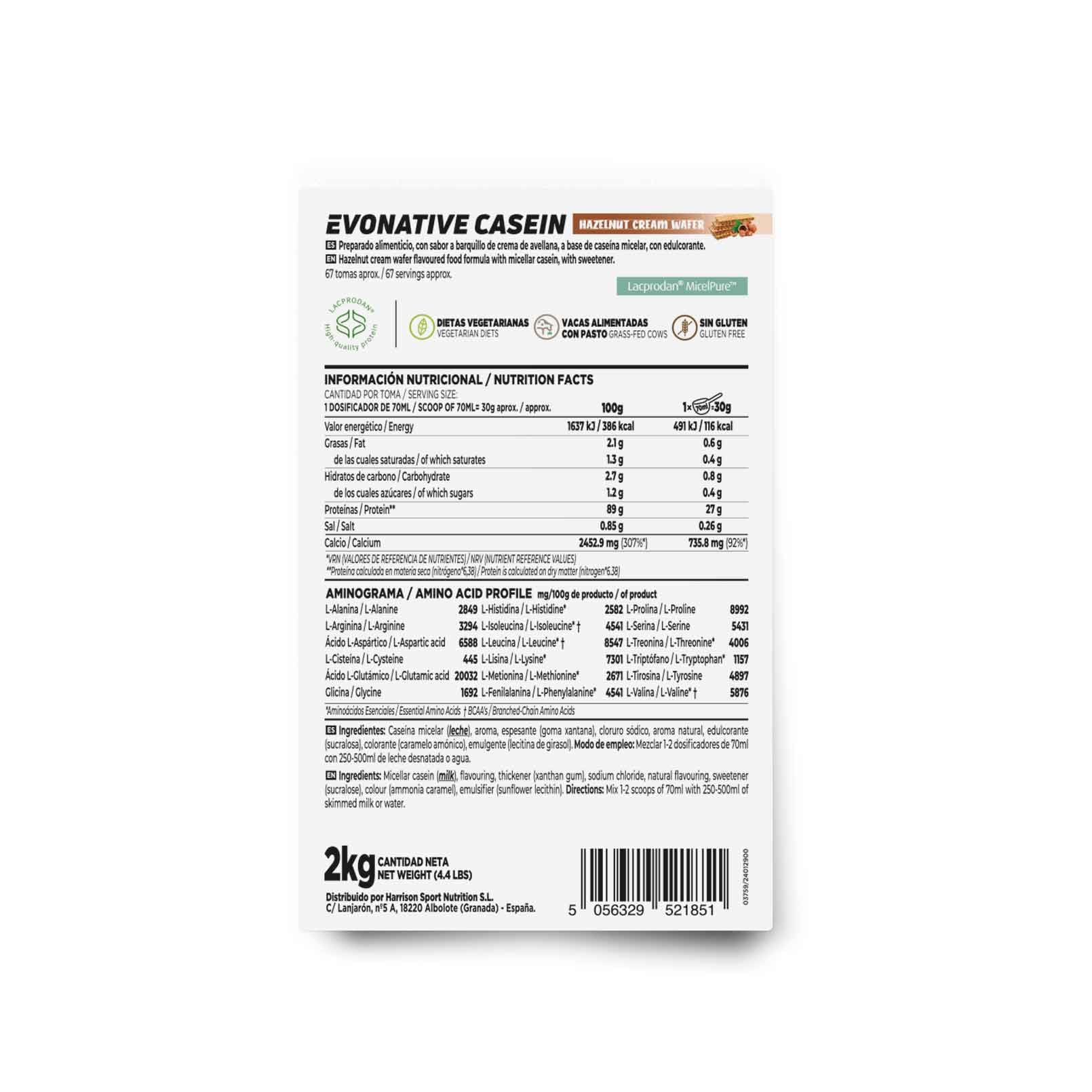 HSN Natives Evonative Casein Mizellen-Kasein (Lacprodan Micelpure von Arla), Haselnusscreme, 2 kg, 87 % reines natives Protein, kein Dosierer enthalten, kein GMO, vegan, glutenfrei und ohne Soja