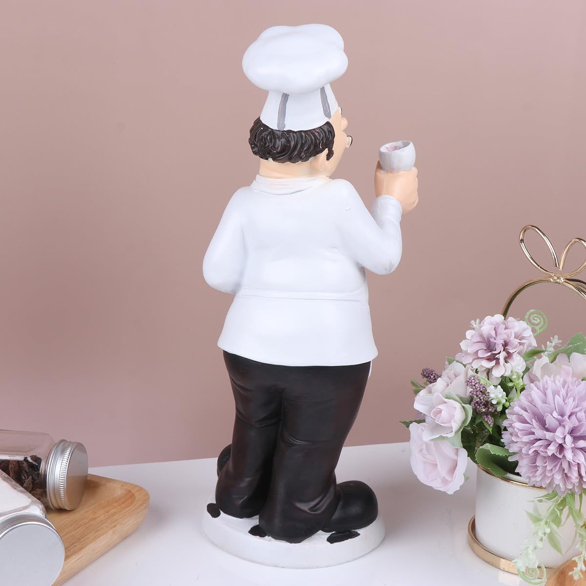 HOMSFOU Statuetta da Chef in Resina Decorativa per Cucina e Casa, Ornamento da Chef Stabile per Tavolo Bar e Ristorante, Scultura in Stile Europeo per Panetterie e Bistrot