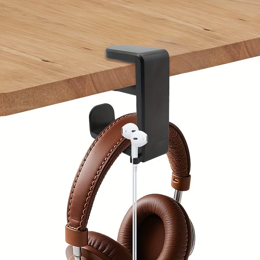 360° Rotating Headphone Stand - Desktop Earphone Hook with Swivel Design, Gaming Headset Holder for Controller & Utility Hooks, Adjustable Desk Mount for Wired & Wireless Headsets