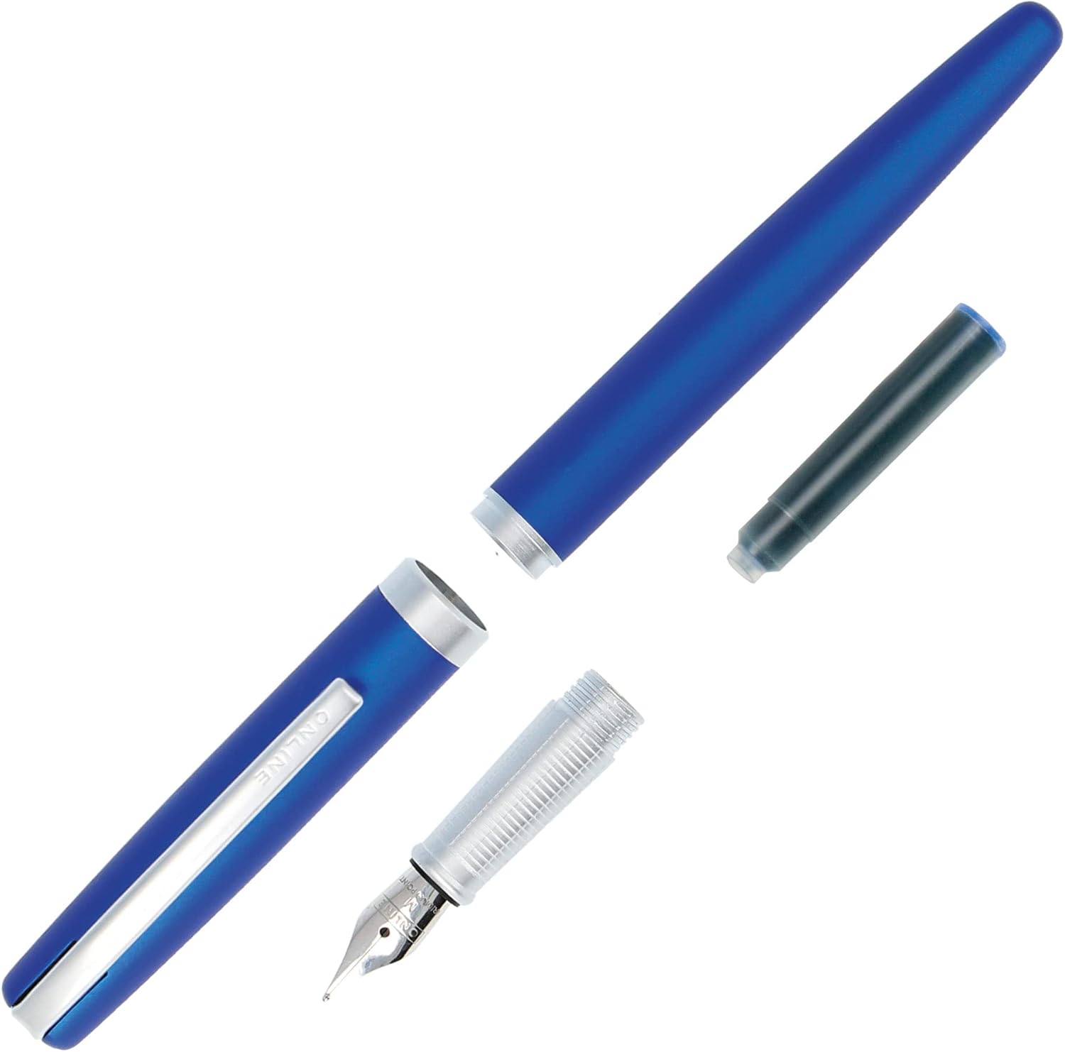 Online Eleganza Fountain Pen I Satin Blue I Nib Size M I Metal Clip I Includes Ink Cartridge I Fountain-Pen for Standard Ink Cartridges Or Converter I In Gift Box