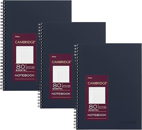 Cambridge Cuaderno de negocios limitado cuaderno de Mead encuadernado con alambre 7 x 9 pulgadas planificador de acción de 80 páginas azul marino
