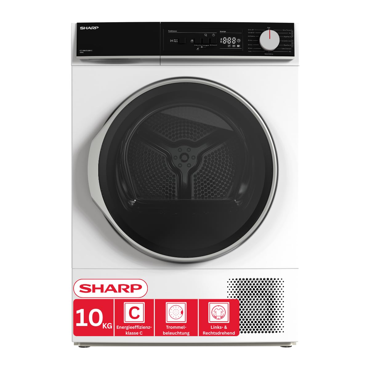 SHARP KD-NHA0S6GW1C-DE Wärmepumpentrockner (10 kg, EEK C), (15 Trockenprogramme, 20 Min. Kurzprogramm, Edelstahltrommel mit LED-Beleuchtung), Weiß