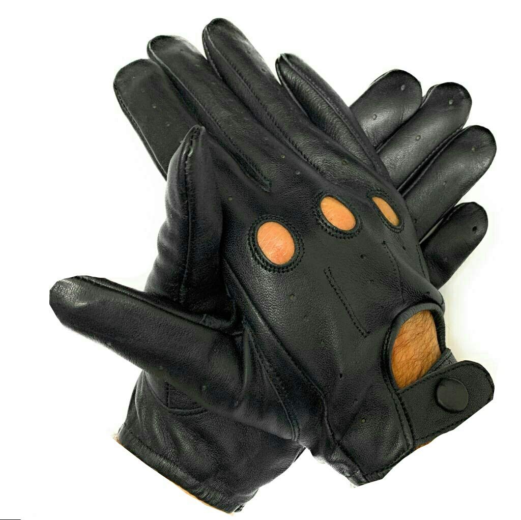 LEATHER LH HANDS Men's Genuine Leather Driving Gloves with Knuckle Holes Black Large