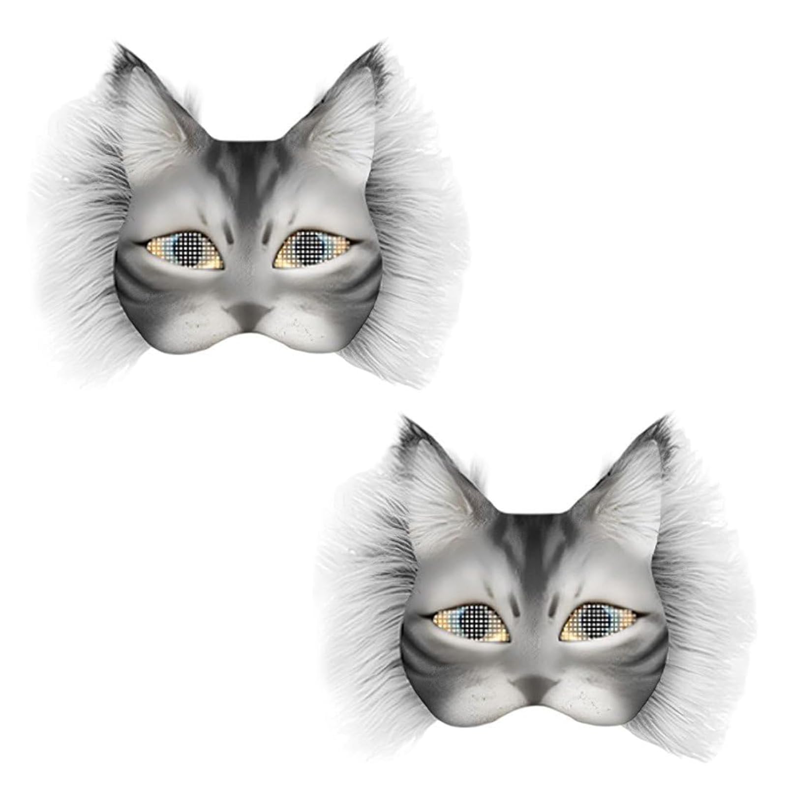 2set Therian Cat Mask Kit, Tiermaske mit realistischem Druck und Gummizug, Blank Foxcat Mask with Realistic and Eye Mesh,DIY Therian Maskmaking Kit,ideal für Tier Faschingskostüme zum Karneval (White)
