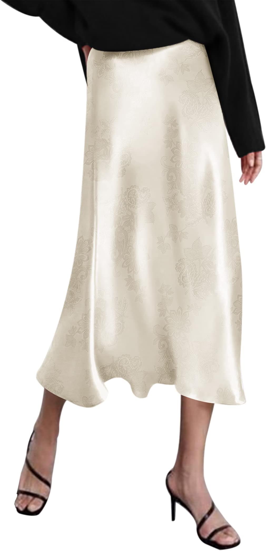 Zeagoo Skirts for Women High Waist Skirt Elegant Midi Skirt Satin
