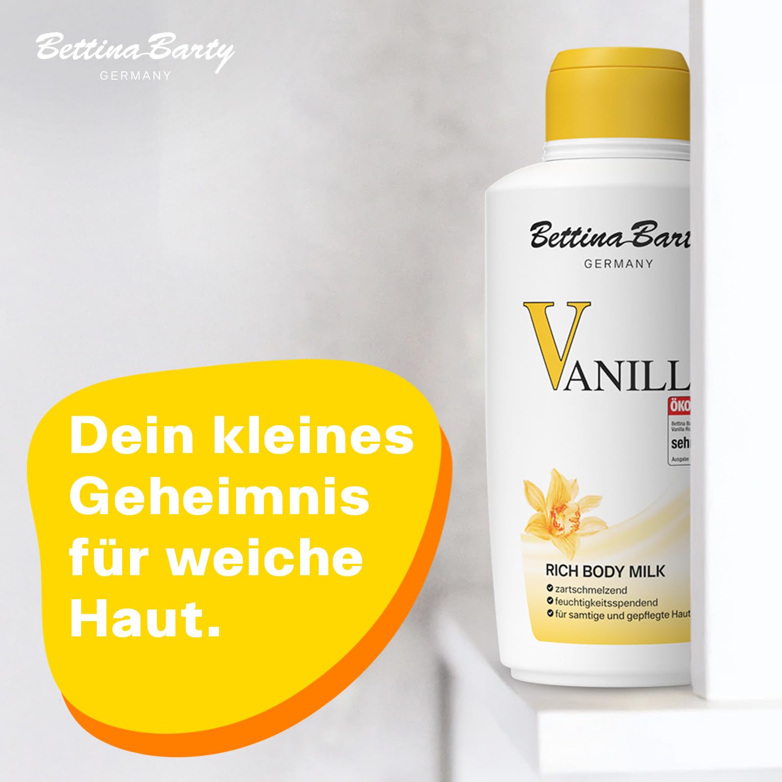 Bettina Barty Vanilla Rich Body Milk 12 x 500 ml – Körpermilch mit Vanilleduft – Feuchtigkeitsspendende Pflege für trockene Haut – Mit schnell einziehender Formel