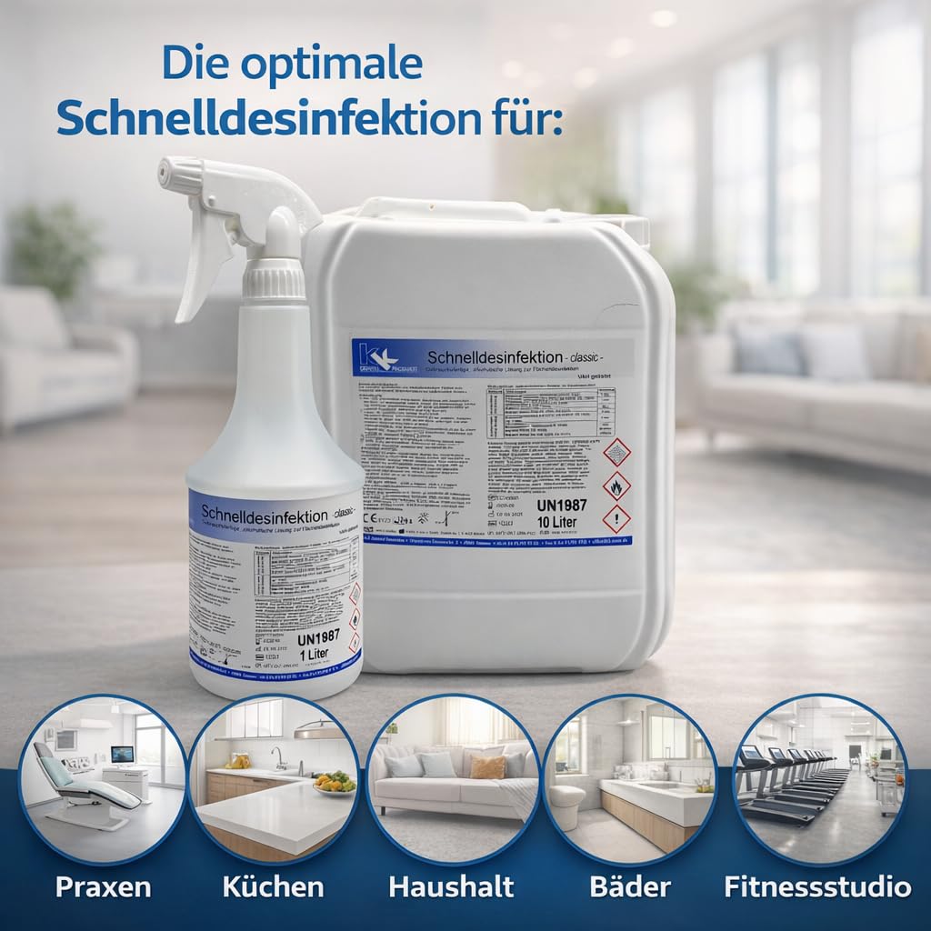 KK Schnelldesinfektion Spray Duft CLASSIC - Hochwirksames Desinfektionsmittel 3x 1L Fl. für Oberflächen – Wirksam gegen Bakterien, Viren & Pilze – Ideal für Haushalt, Praxis&Gewerbe