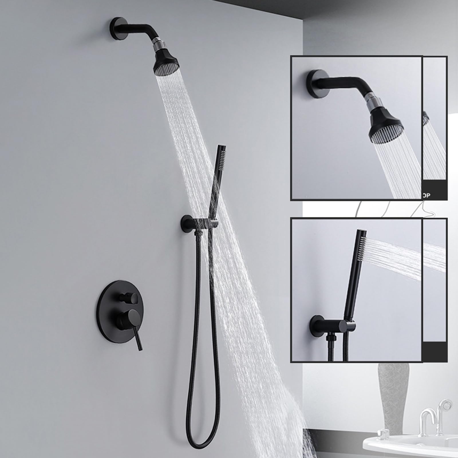 XJTNLB Columna de Ducha Empotrada Alcachofa de Ducha Efecto Lluvia Duchas de Baño Empotradas Negro Monomando