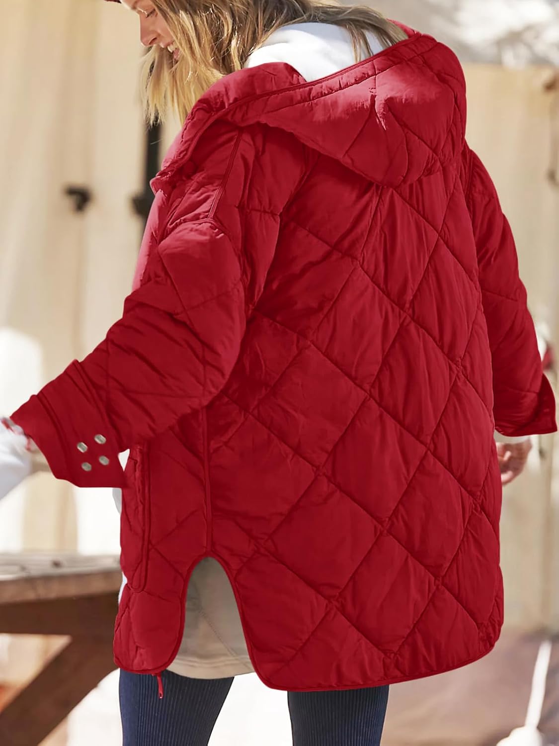 Dyexces Womens Quilted Puffer Jacket Hooded Long Sleeve Zip Up Winter Coat Lightweight Warm Jackets with Pockets - Image 3