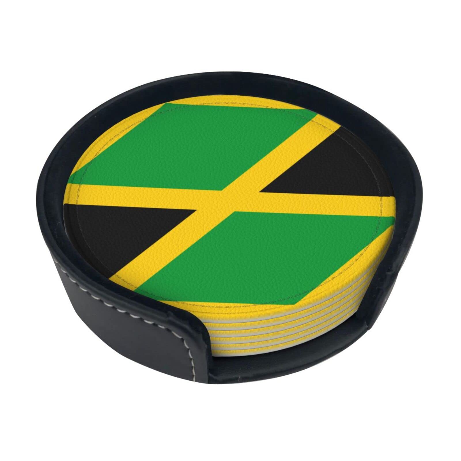 Coasters Set Of 6 Jamaica Flag Print Leather Coasters For Drinks,Home Décor And Housewarming Gift