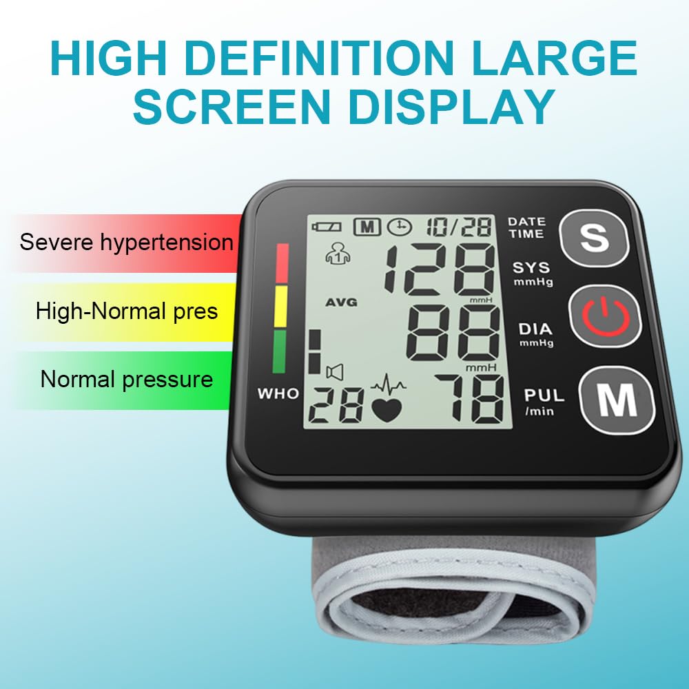 Tensiómetro de Muñeca, Tensiometro Muñeca con Pantalla Grande, Portátil Aparelho de Medir Tensão Arterial, Wrist Blood Pressure Monitor para Uso Doméstico o Al Aire Libre (Negro)