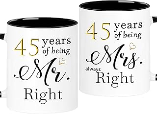 WOSIWULA 45 Year Anniversary Birthday Coffee Mugs Set of 2, 45th Wedding Anniversary Decorations