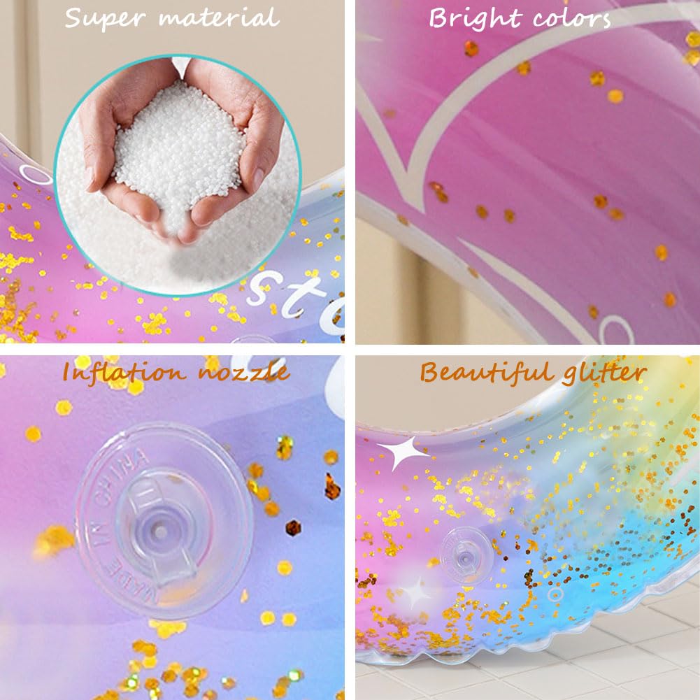 YOBOKO Thick Swimming Ring for Girl Boy Kid Children Colorful Inflatable floating Ring Sparkling Swimming Circle Pool Floats Durable Underarm Swim Ring for Adult Women Men (Colorful - Image 3