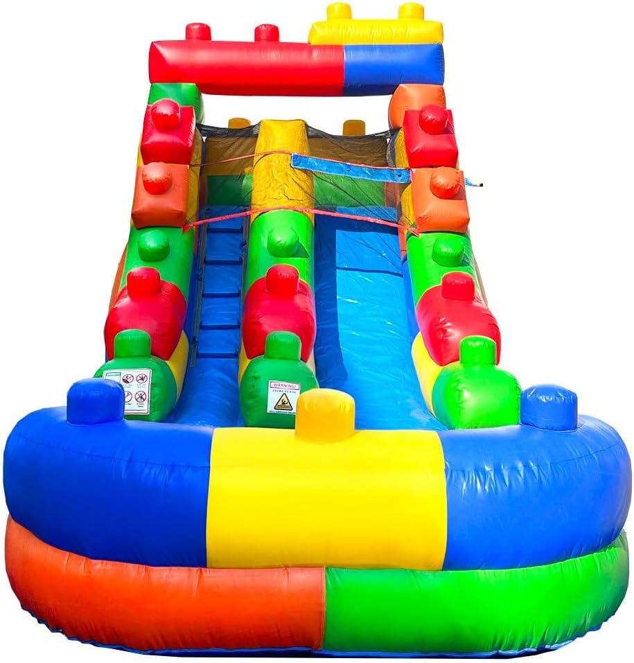 Pogo Bounce House Inflatable Water Slides for Kids - Backyard Inflatable Water Slides with Splash Pool - Building Block Slide Complete with Blower, and Stakes - 21' x 9' - 12' Tall Slide