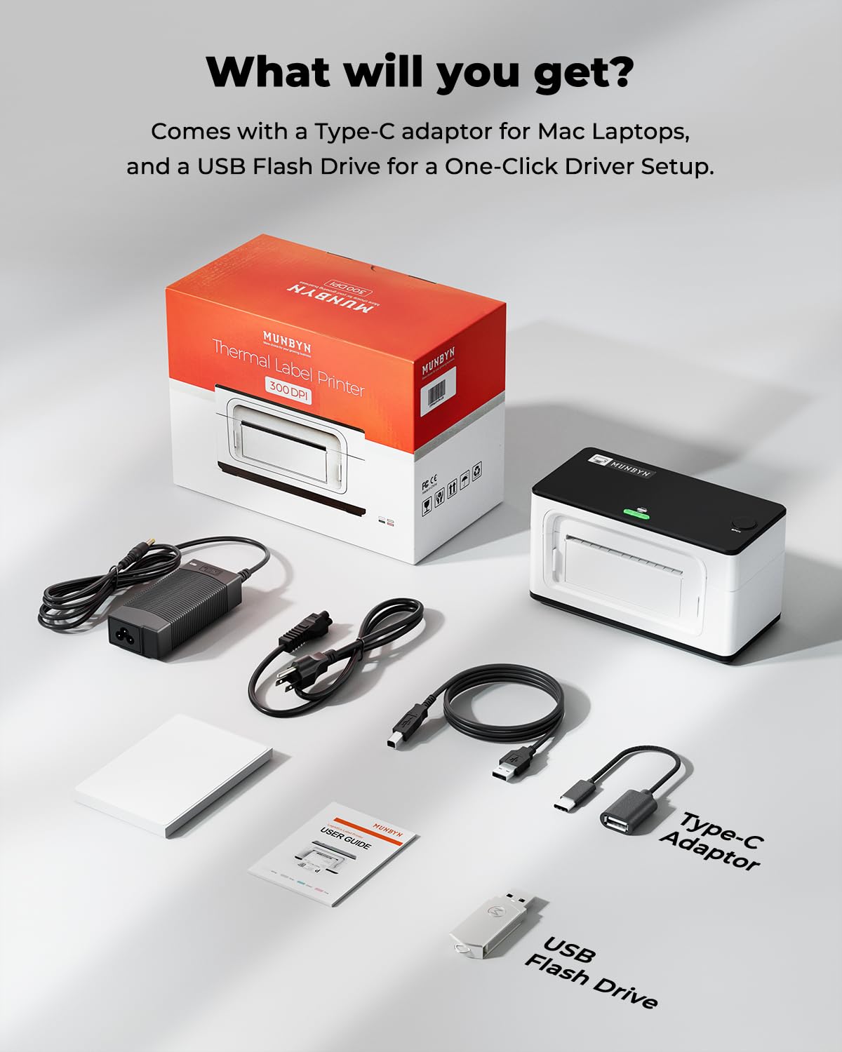 MUNBYN 300DPI Bluetooth Stampante Etichette Spedizione 4x6 per Spedizioni Affrancature Indirizzi uso domestico e piccole imprese, Compatibile con Etsy/Shopify/Amazon/FedEx/UPS, 941BP, Bianco
