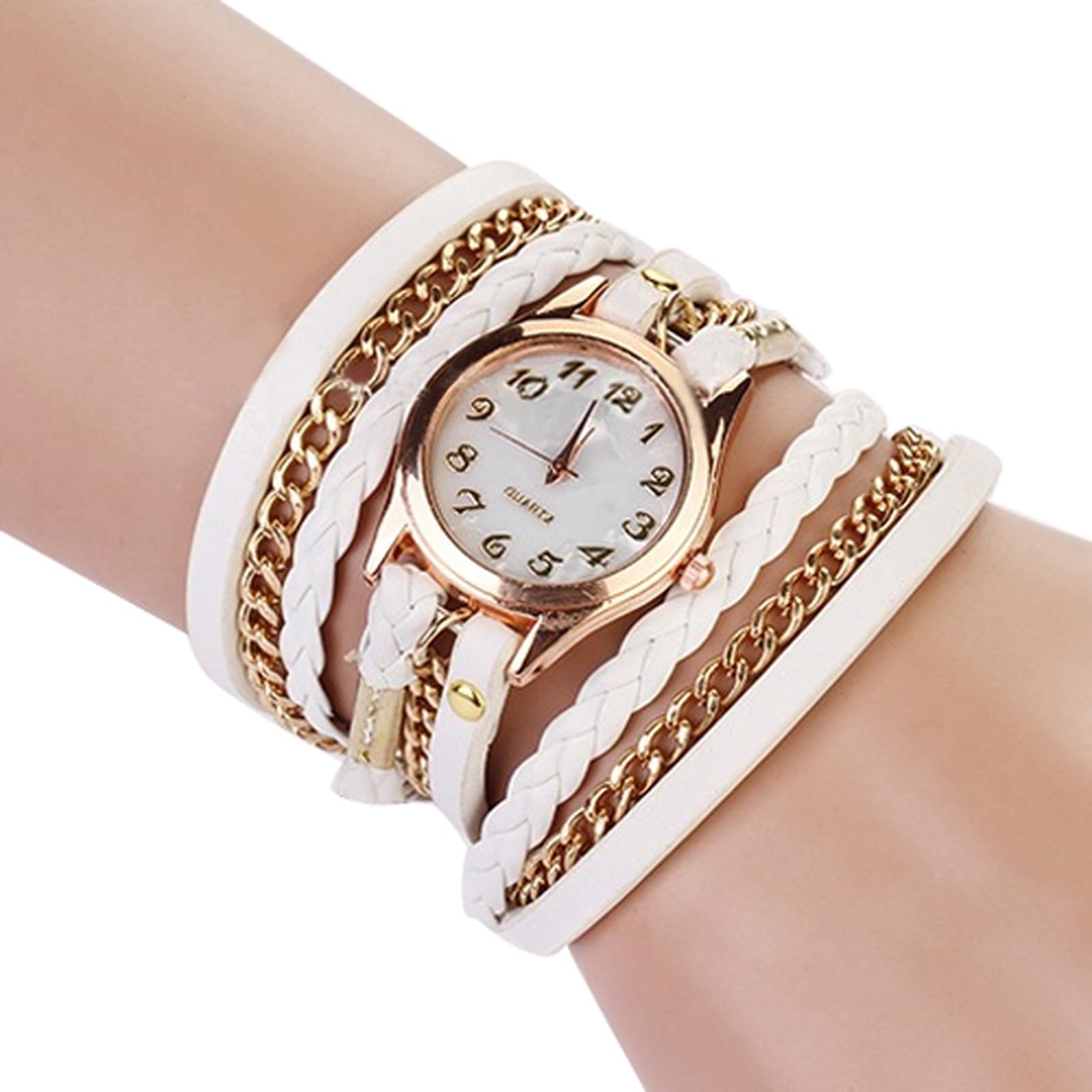 matumou Women Vintage Multilayer Faux Leather Alloy Braided Bracelet Wrist Watch Jewelry