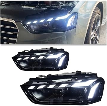 Bestmotoring LED Daytime Running Lights DRL & Turn Signal Lamps for A4 B8.5 2013-2016, RS5 Style Front Bumper LED Fog Light Trim Mesh Grille Replacement, Dynamic Amber Turn Signals, 1 Pair