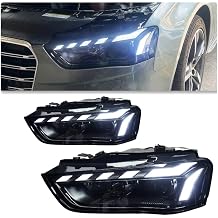 Bestmotoring LED Daytime Running Lights DRL & Turn Signal Lamps for A4 B8.5 2013-2016, RS5 Style Front Bumper LED Fog Light Trim Mesh Grille Replacement, Dynamic Amber Turn Signals, 1 Pair