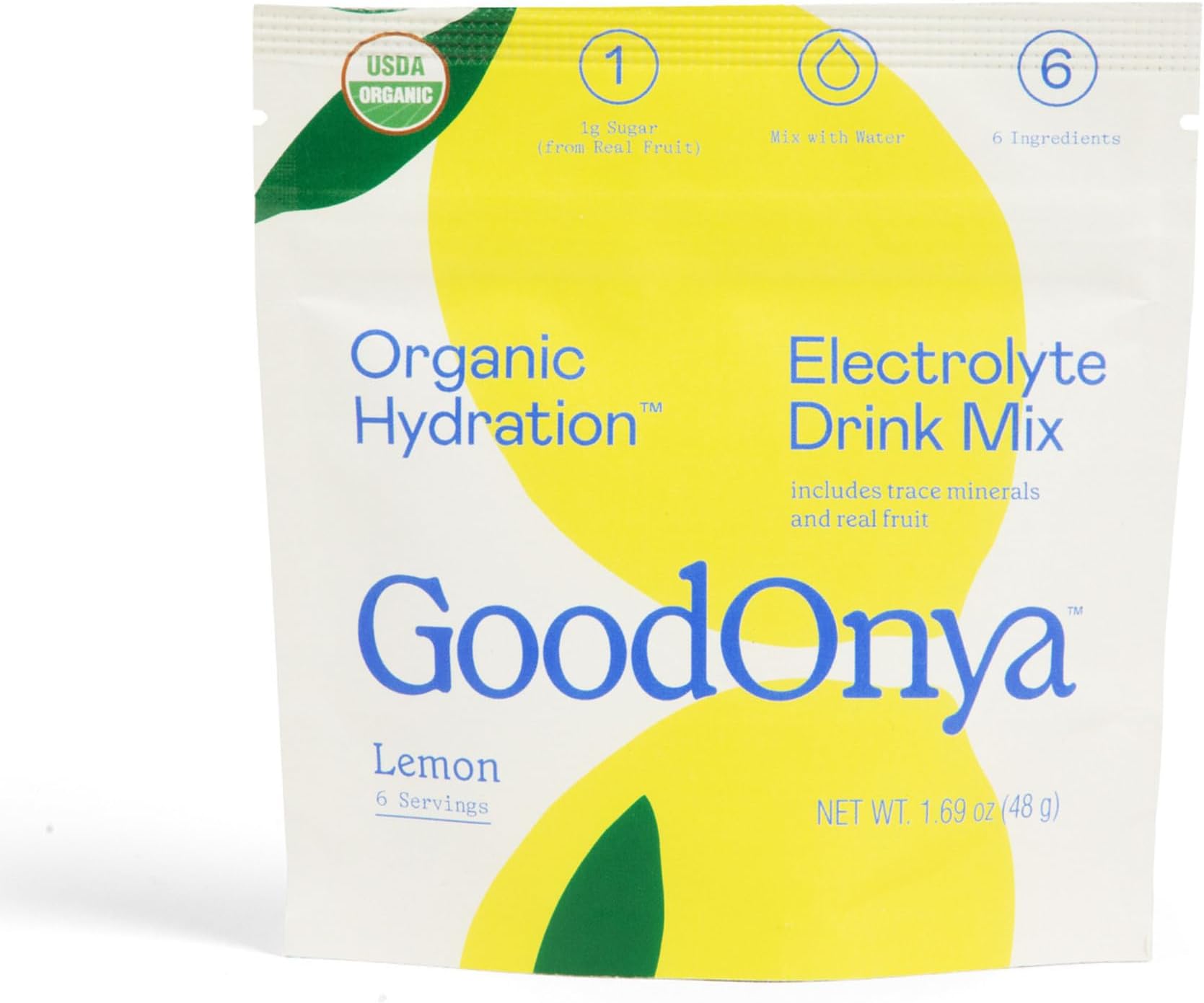 GOODONYA Organic Hydration Electrolyte Drink Mix, Certified Organic Hydration Powder, Non-GMO, Biochecked Glyphosate Free, Low Sugar, Lemonade Flavor, No Artificial Flavors, 6 Servings