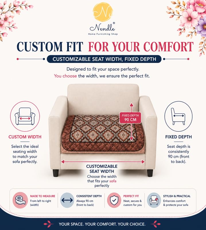 Image of Nendle Quilted Customisable Digital Printed Sofa Mat Cover with Fixed Seat Depth of 36 Inches | Premium Velvet Fabric Furniture Protector for Custom Fit