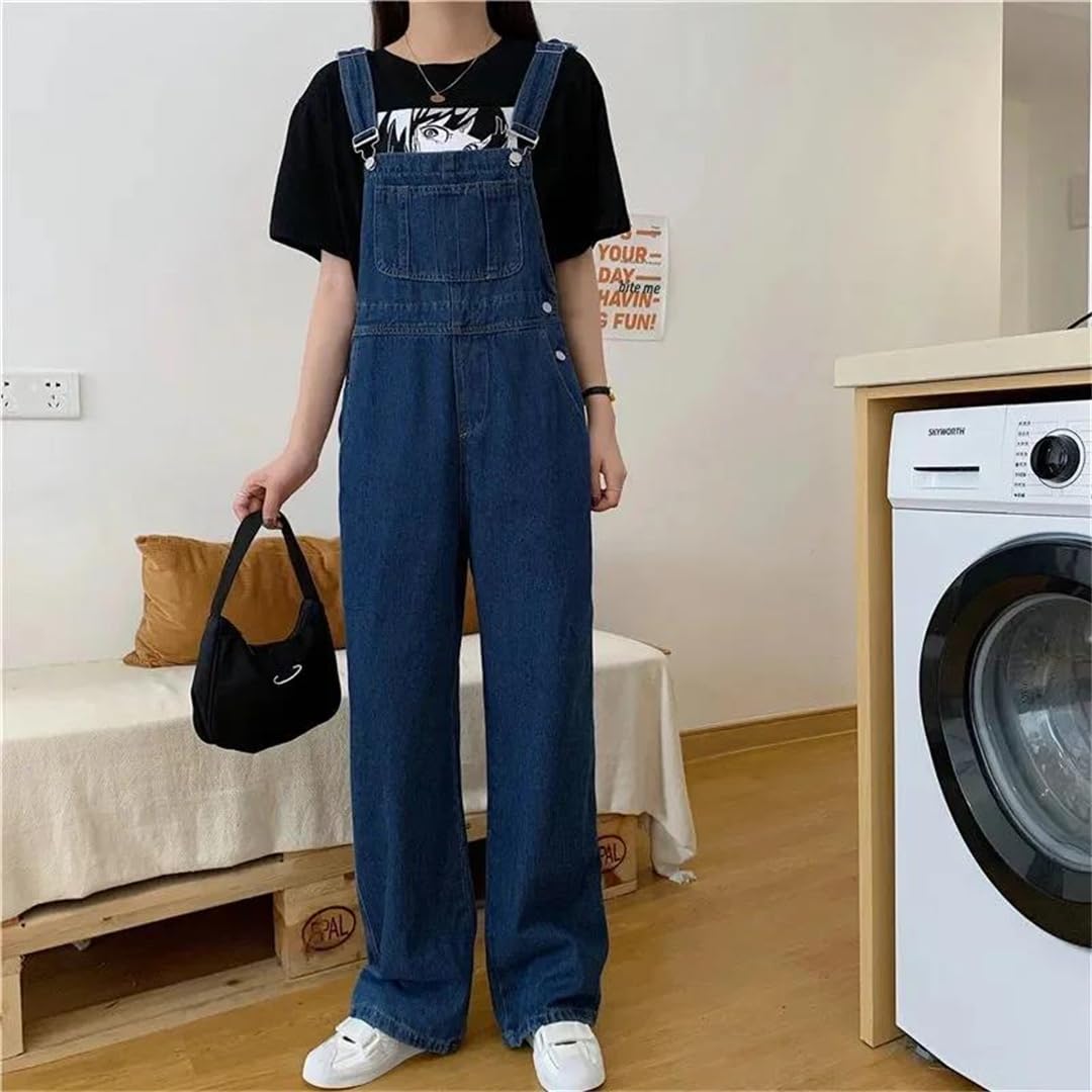 Overol retro con peto para mujer, overol de mezclilla holgado, talla grande, overol de pierna ancha, overol de mezclilla