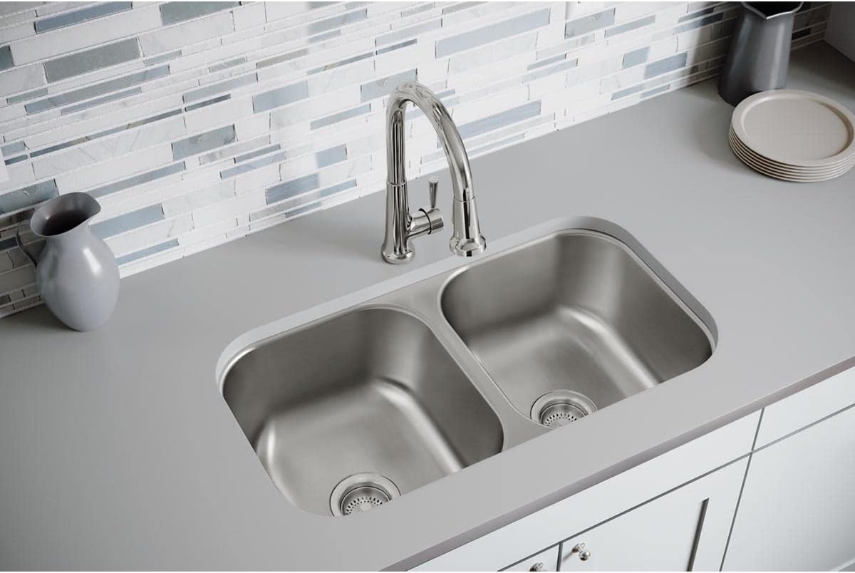 Elkay Dayton Stainless Steel 31-3/4" x 18-1/4" x 9", Equal Double Bowl Undermount Sink
