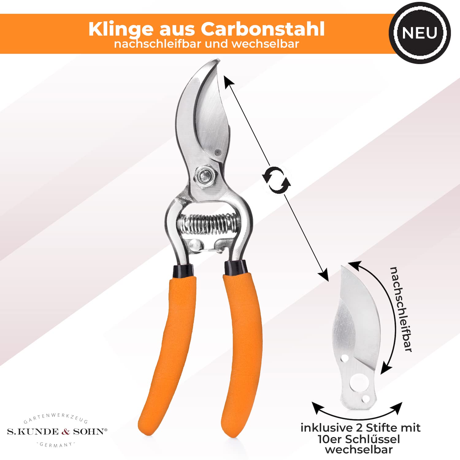 S. Kunde & Sohn Germany – SKS 6 Tradition Gartenschere orange + SKS T1 Trageetui