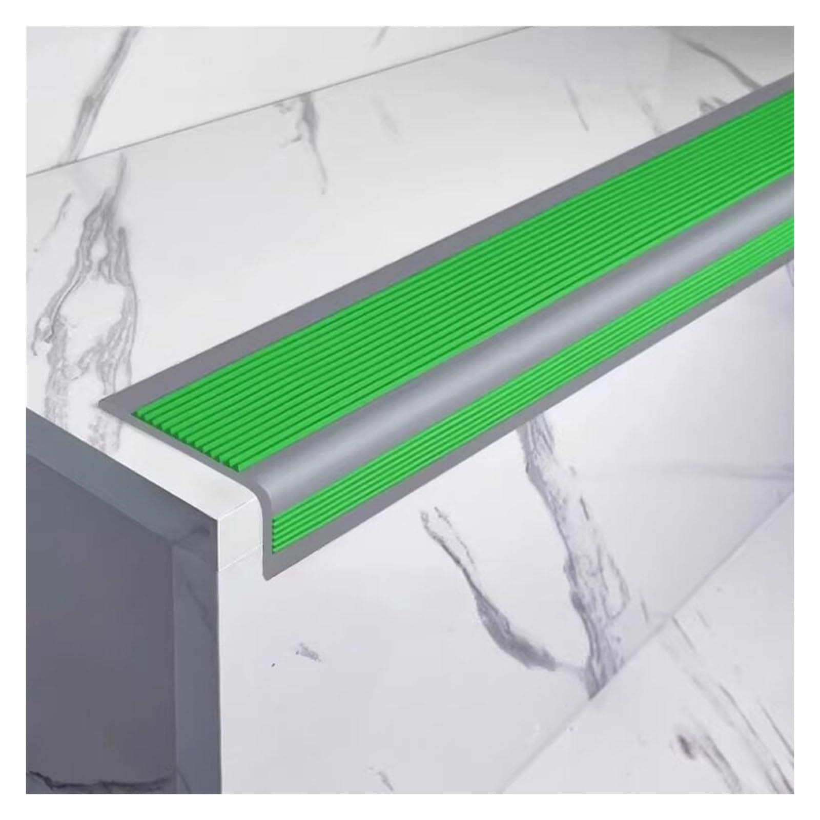YLLFFLL Rubber Stair Nose Guards for Marble Steps, Self-Adhesive Stair Nosing with Fluted Non-slip Surface, Treads Edge Protector Molding Trim(Green,5.2ft/1.6m)
