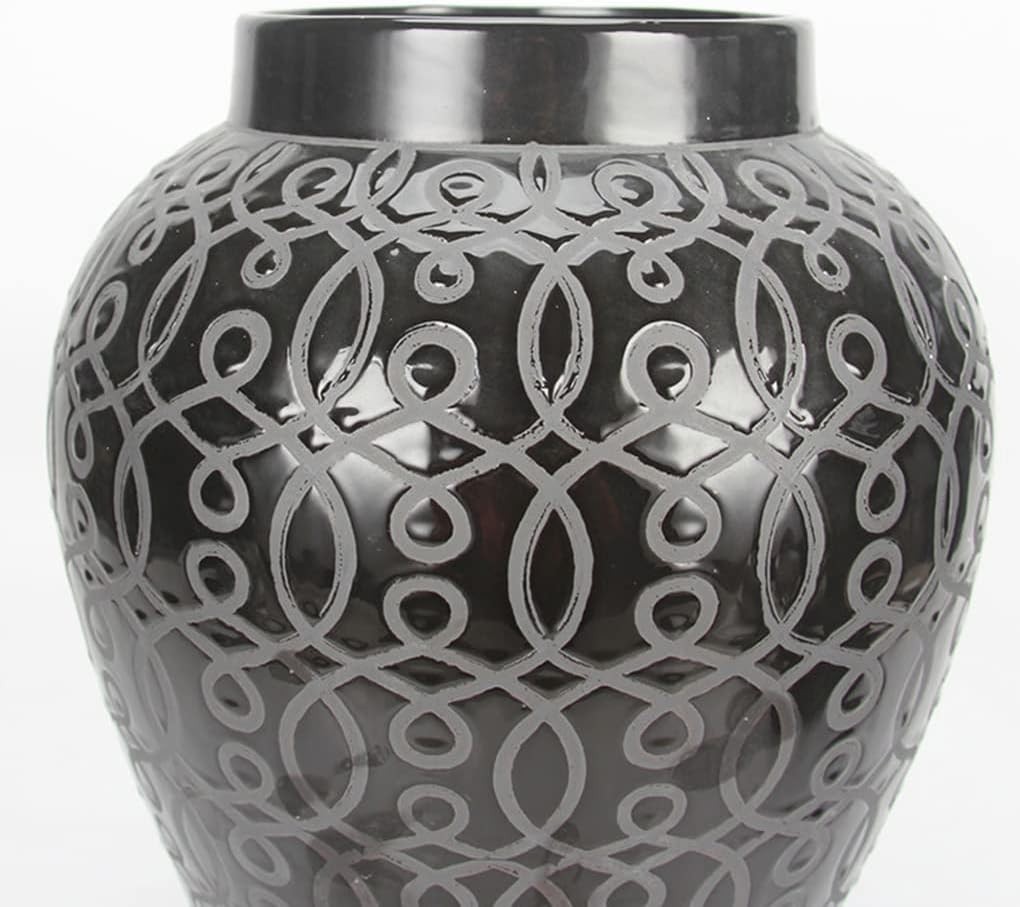 YokIma Ceramic Black Ginger Jar with Lid, Beautiful Decorative Porcelain Jars Temple Jar with Lids, Flower Vases Decor for Living Room Bedroom Shelf Bookshelf Gift B (A)
