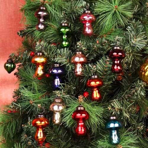 IndianShelf Set of 12 Glass Mushroom Vintage Christmas Tree Ornaments Décor