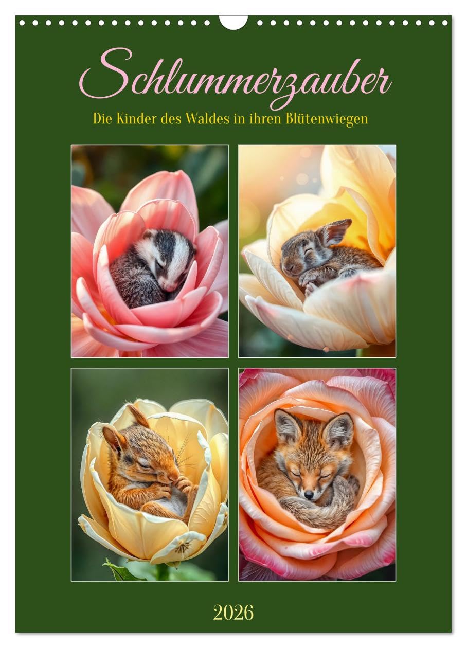 Slumber magic - The children of the forest in their flower cradles UK-Version (Wall Calendar 2026 DIN A3 Portrait), CALVENDO 12 Month Wall Calendar — image 1