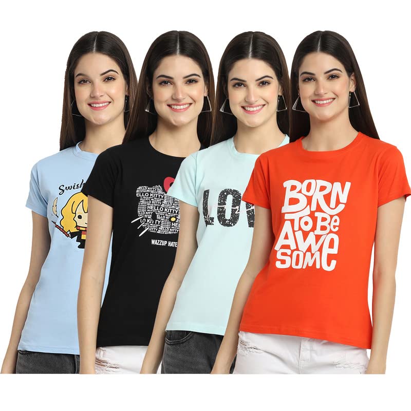 Image of Preneum Women's Cotton Regular Fit Graphic Stylish Printed Short Sleeves Casual T-Shirt |Trend & Styles