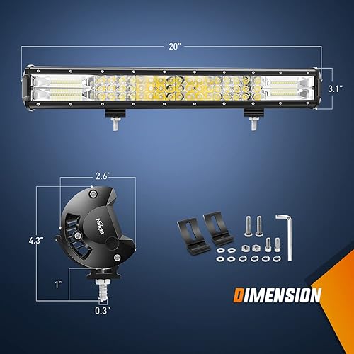 Miniatura 2 de Nilight - Barra de luz LED 18004C-A de 20 pulgadas, 288 W, combinación de puntos de inundación de triple fila de 28800 lúmenes, luces de conducción