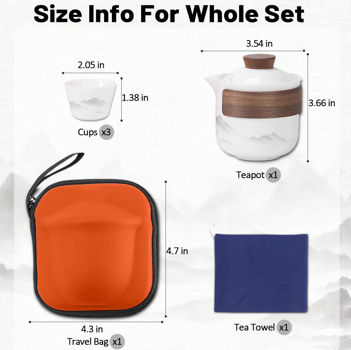 Set da tè in porcellana cinese Gongfu, set di teiera portatile in ceramica, portatile, tutto in uno, mini borsa da viaggio per viaggi, casa, regali, campeggio, picnic e ufficio, lavoro, hotel, amanti