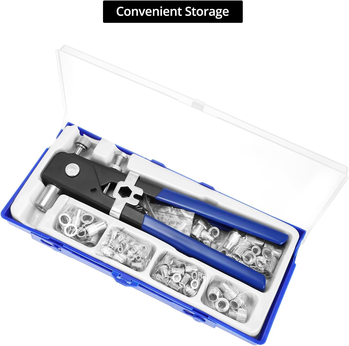 QWORK Rivet Nut Tool Kit, 110pcs Blind Rivet Nut Hand Riveter, M6/ M3/M4/M5/M8 Wrench Threaded Insert Rivnut Nutsert