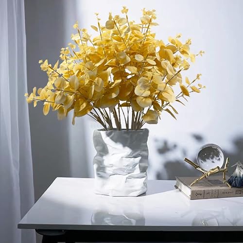 Wistart 4 Pack Artificial Eucalyptus Flowers Stems Faux Long Stem Silver Dollar Leaves Fake Plants Flower Bouquet For Wedding Garland Christmas Party Home Craft Decor(Champagne) #TOP2