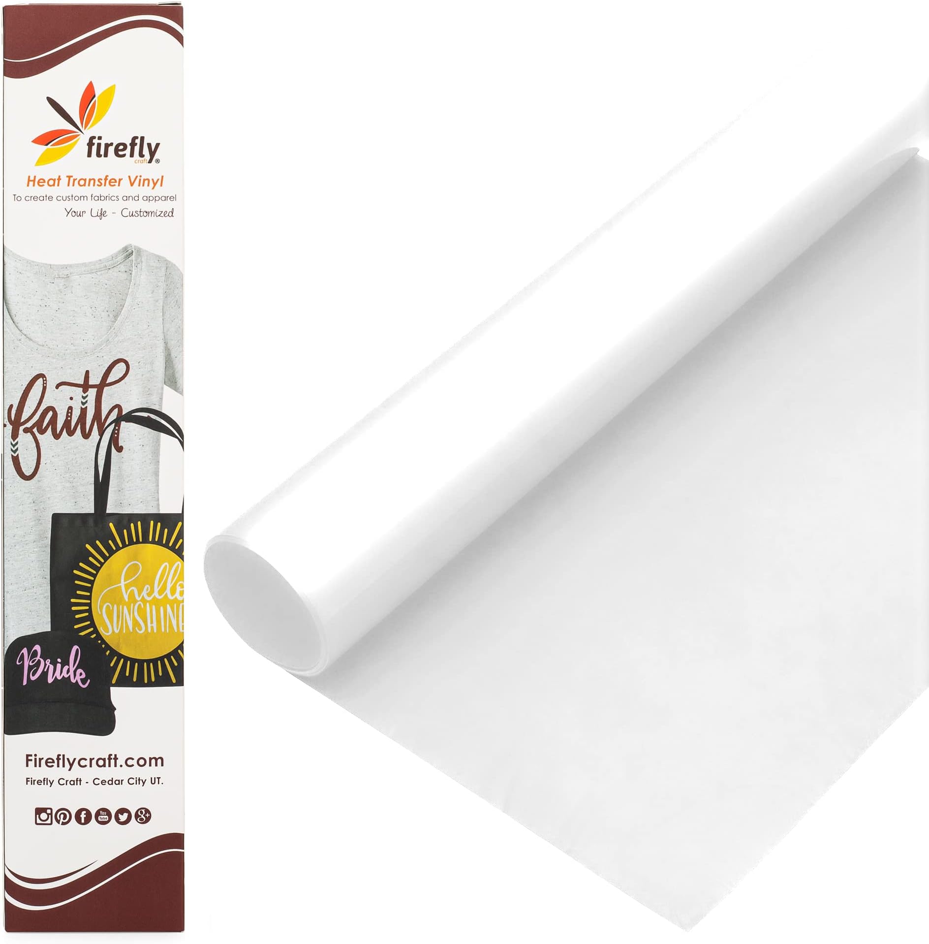 Firefly Craft - Foam Heat Transfer Vinyl Sheets - Cricut Iron On Vinyl for T Shirts - Works with Silhouette, Cricut and All Cutters for Vinyl Heat Transfer- HTV Vinyl - 12 x 20 inch -White Vinyl
