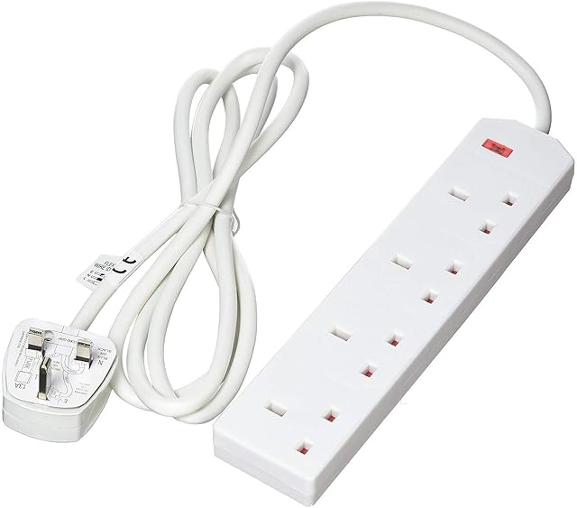 Pifco 4 Way 3Pin Plug 13A 250V Extension Lead with 2 Metre Cable, White