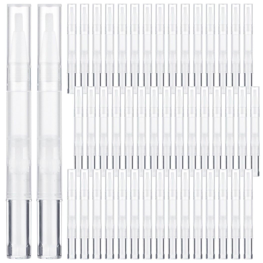 100PCS Empty Cuticle Oil Pen Refillable Transparent Twist Pens 3ml, Empty Nail Oil Pen with Brush Tip, Eyelash Growth Liquid Tube, Cosmetic Lip Gloss Container Applicators