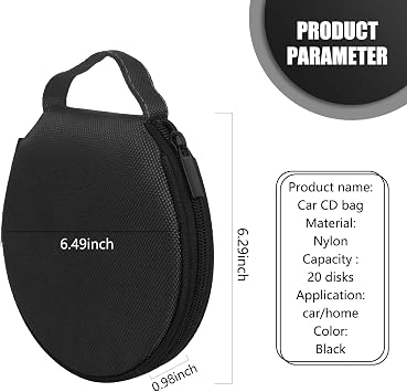 Car CD Large Capacity Storage Bag, DVD Oxford Cloth Round Storage Box, Universal for Most Cars (Black)