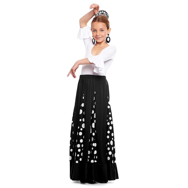 Foto 2 de 3 de Falda Flamenca Niña Negra con Quillas Lunares Blancos [Tallas Infantiles 2 a 12 años]【Talla 8 años】 Ensayo…