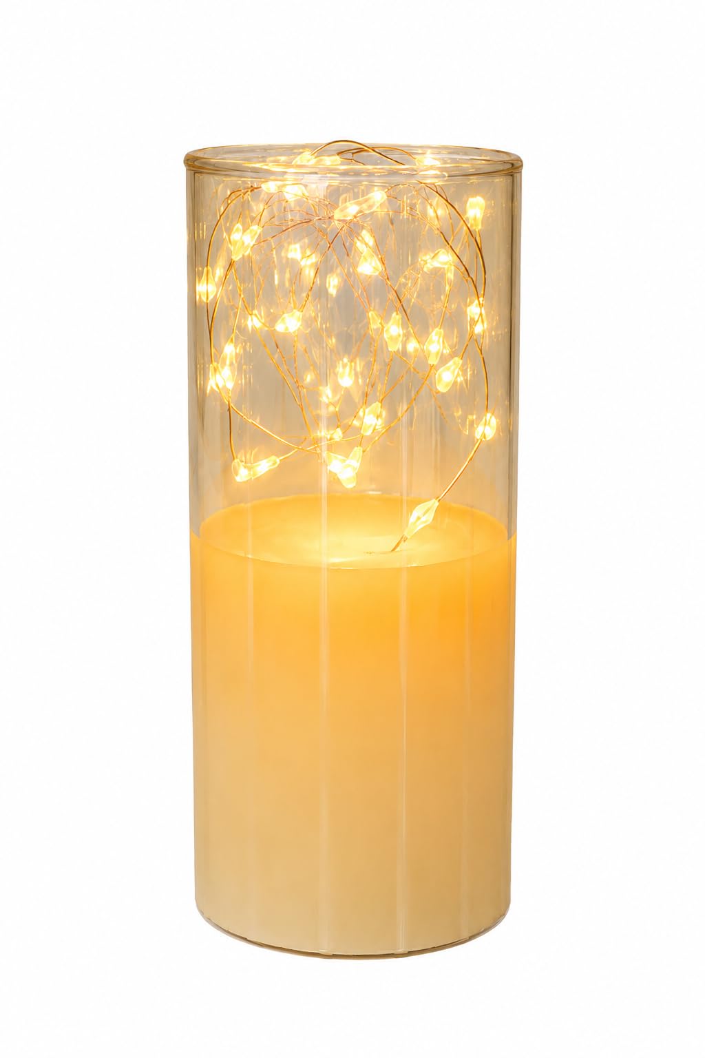 Uptrix LED Wax Candle Lamp with Fairy String Lights | Plastic Flameless Decorative Candle | Warm White Ambient Night Light for Home, Bedroom, Living Room & Festival Décor-image-0