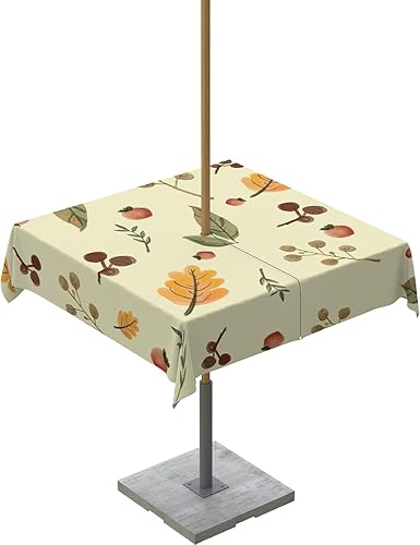 Mantel cuadrado de otoño para interiores y exteriores, 54 x 54 pulgadas, lavable, impermeable, con agujero para paraguas, cremallera, para fiestas,