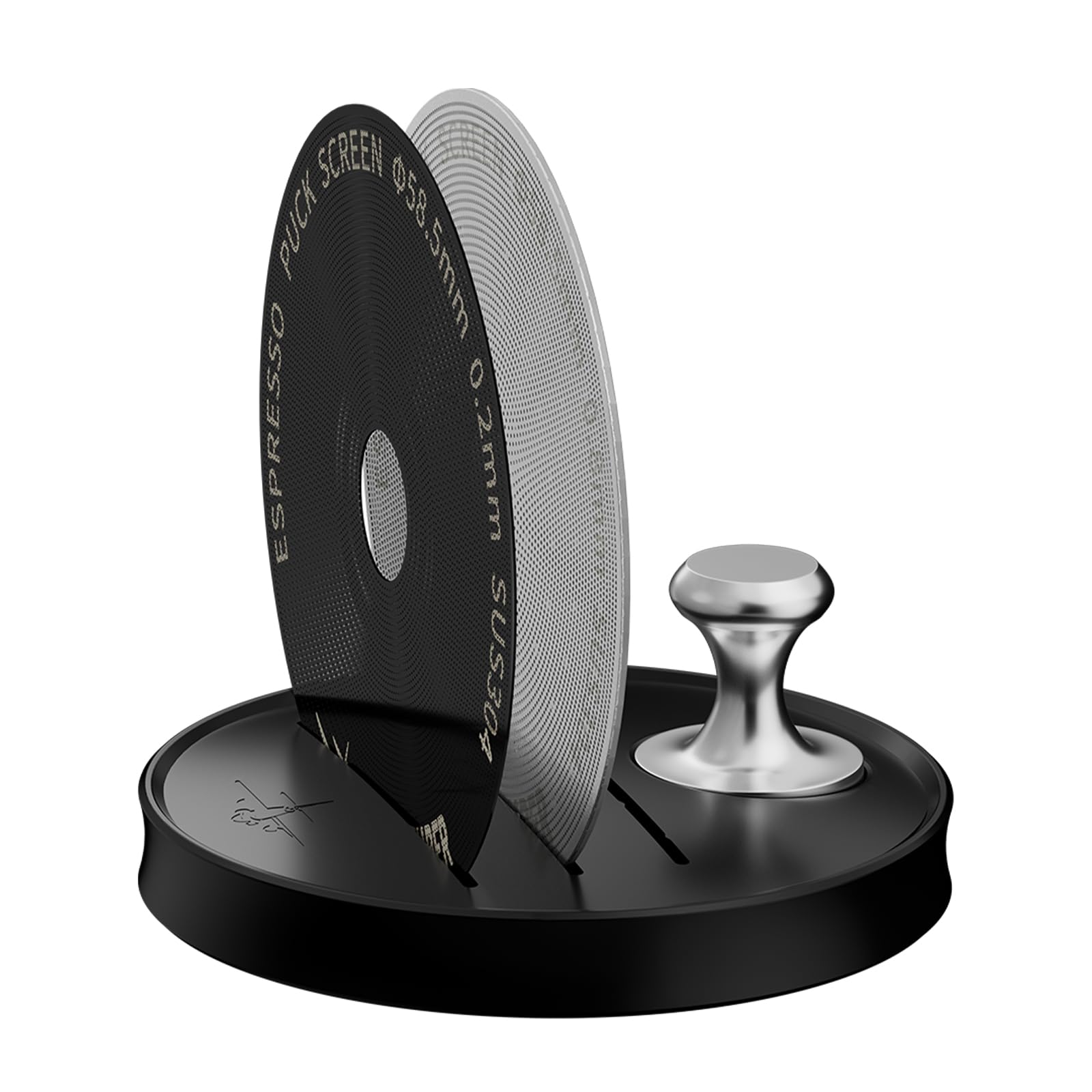 MHW-3BOMBER 58mm Espresso Puck Screen - 0.2mm Ultra Thin Espresso Puck with Round Hole - Metal Reusable Coffee Filter for Portafilter Basket 58mm - Puck Screen with Stand 3 Pack FG7054-OS