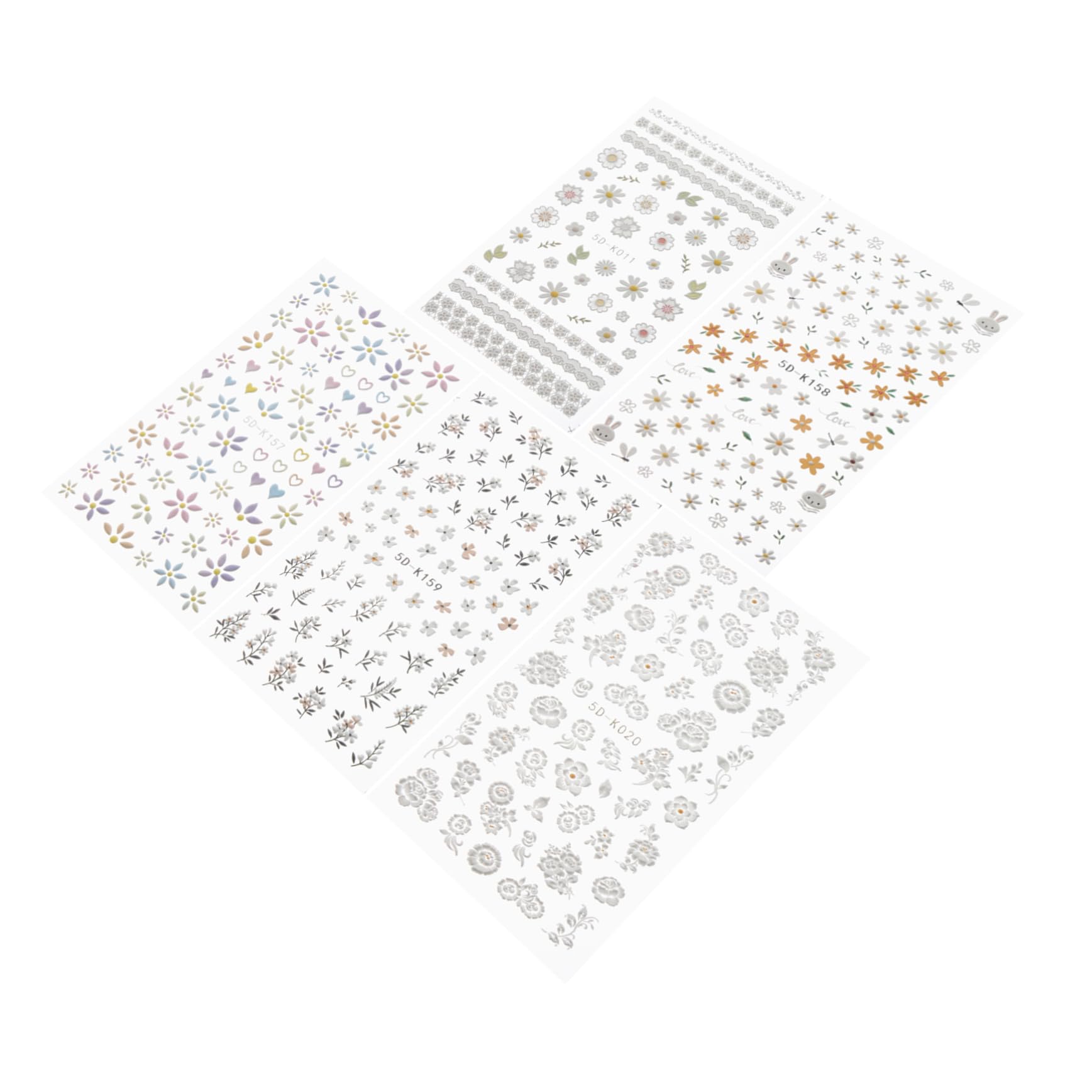 FRCOLOR 3 Set Di Adesivi Per Unghie in Rilievo Alla Moda Decalcomanie Per Nail Art Floreali A Forma Di Margherita Per Forniture Per Manicure A Casa 5 Fogli*3