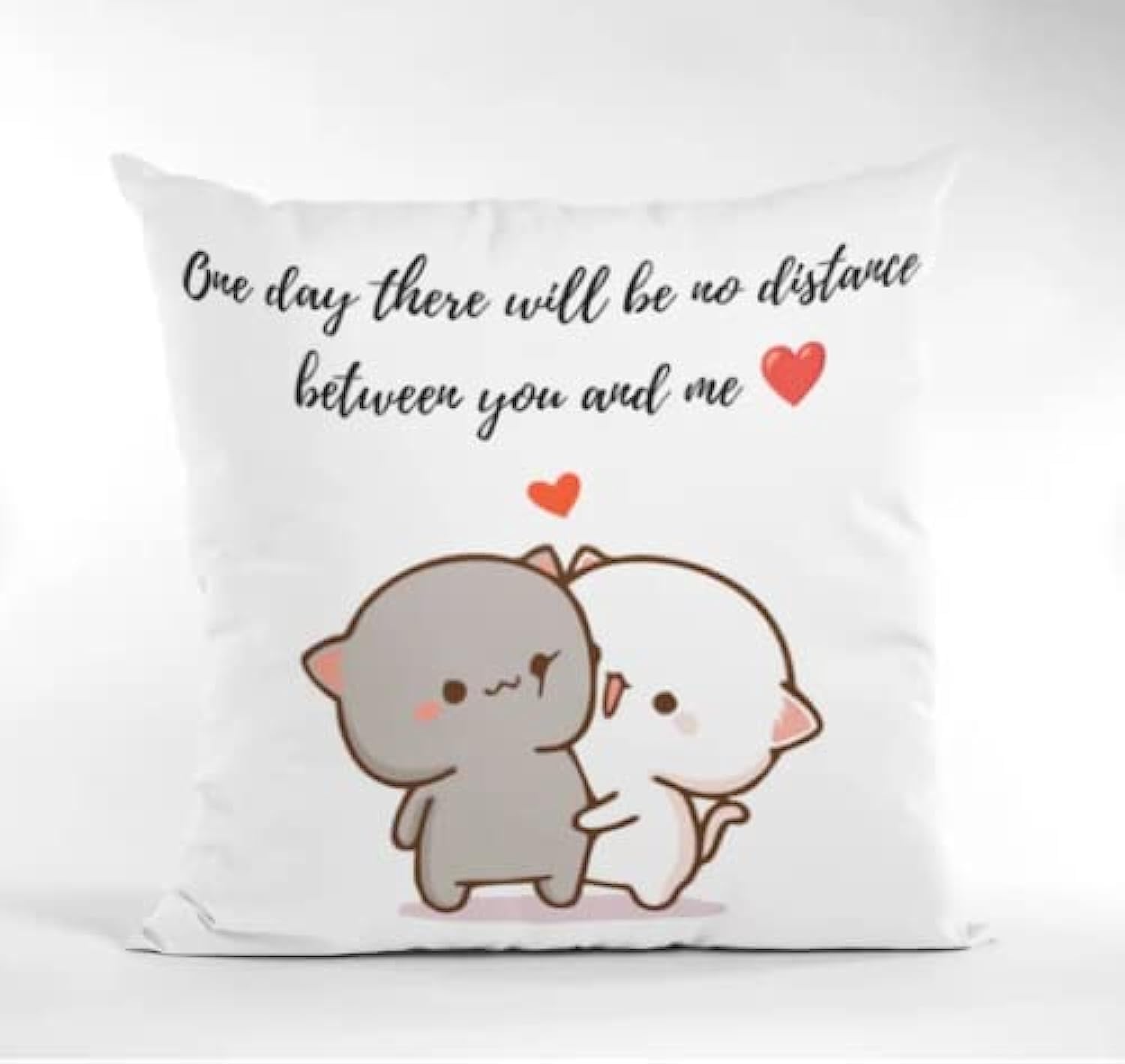 Cotton Peach Goma Mochi Mochi Cat Personalised Pillow, Cartoon Character Pillow With Love Quotes, Quotes Pillow With Peach Goma Cat, Peach Goma, Pack of 1