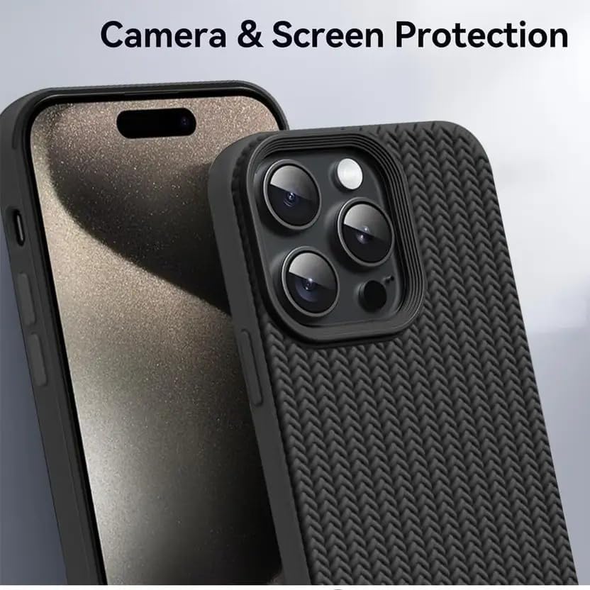 Image of Compatible with iPhone 15 Pro | Premium Textured Microfiber Candy Protective Case | Shock-Absorbing Back Cover with Enhanced Camera Guard (Black)