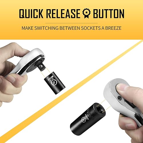 Miniatura 6 de boen Trinquete de accionamiento de 38 pulgadas, llave de trinquete de liberación rápida de 90 dientes, columpio de 4 grados, reversible, aleación de